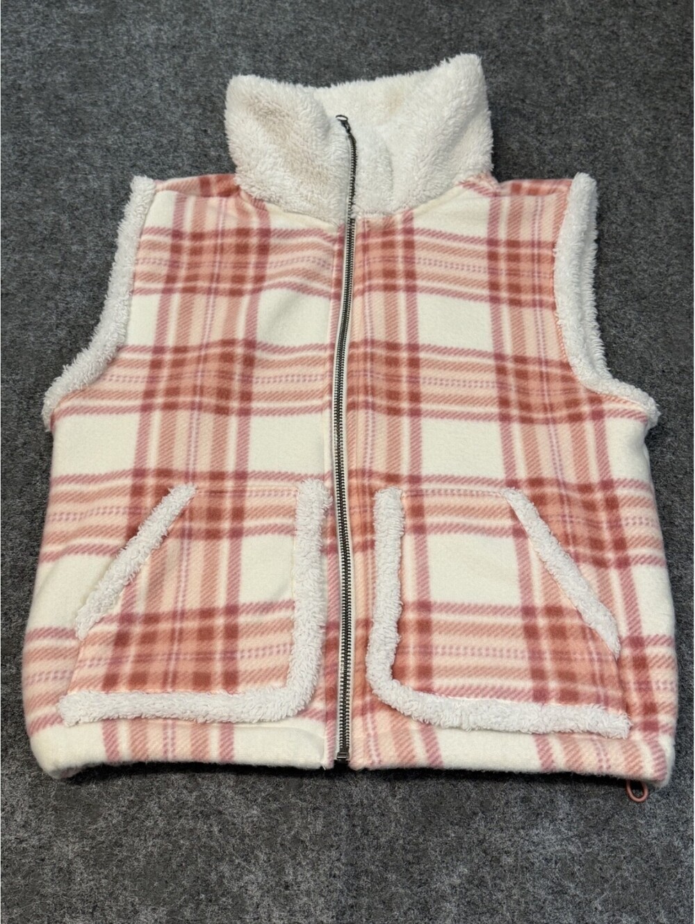 Derek Heart Pink Plaid Sherpa Fleece Zip Vest Women's Size M